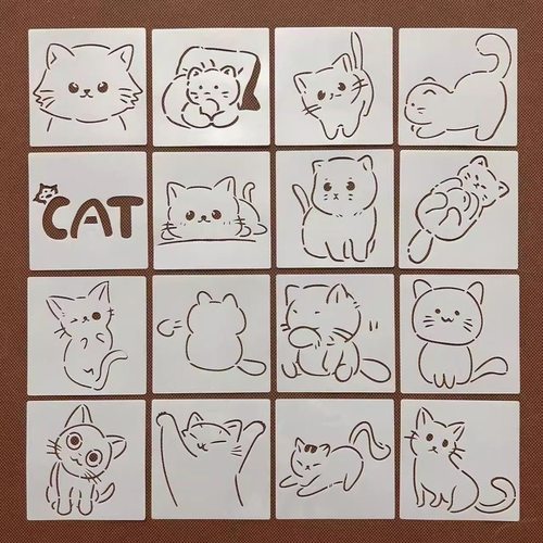 儿童绘画猫咪图形手抄报手账制作镂空模板绘画辅助尺喷漆墙绘模板