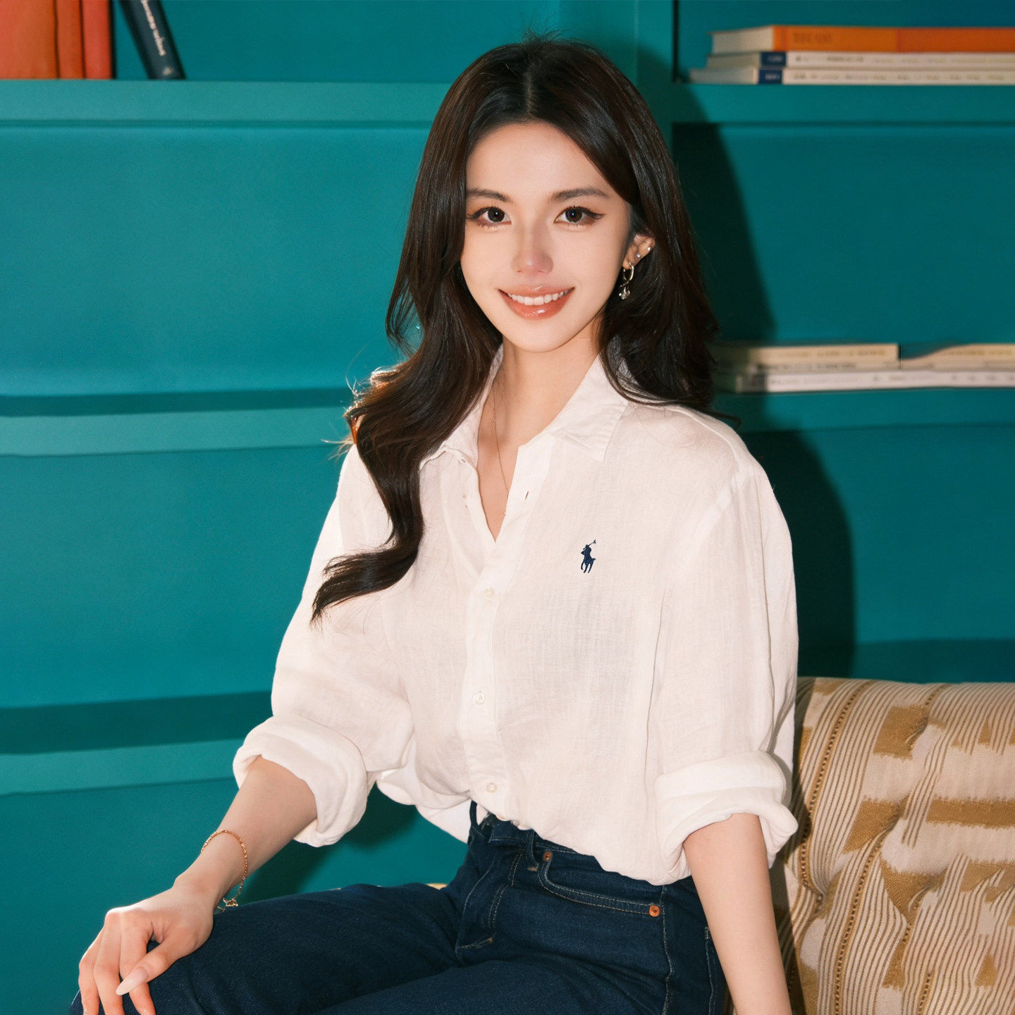 [三折现货]拉夫亚麻衬衫女长袖Polo休闲衬衣早春薄款防晒衣外套