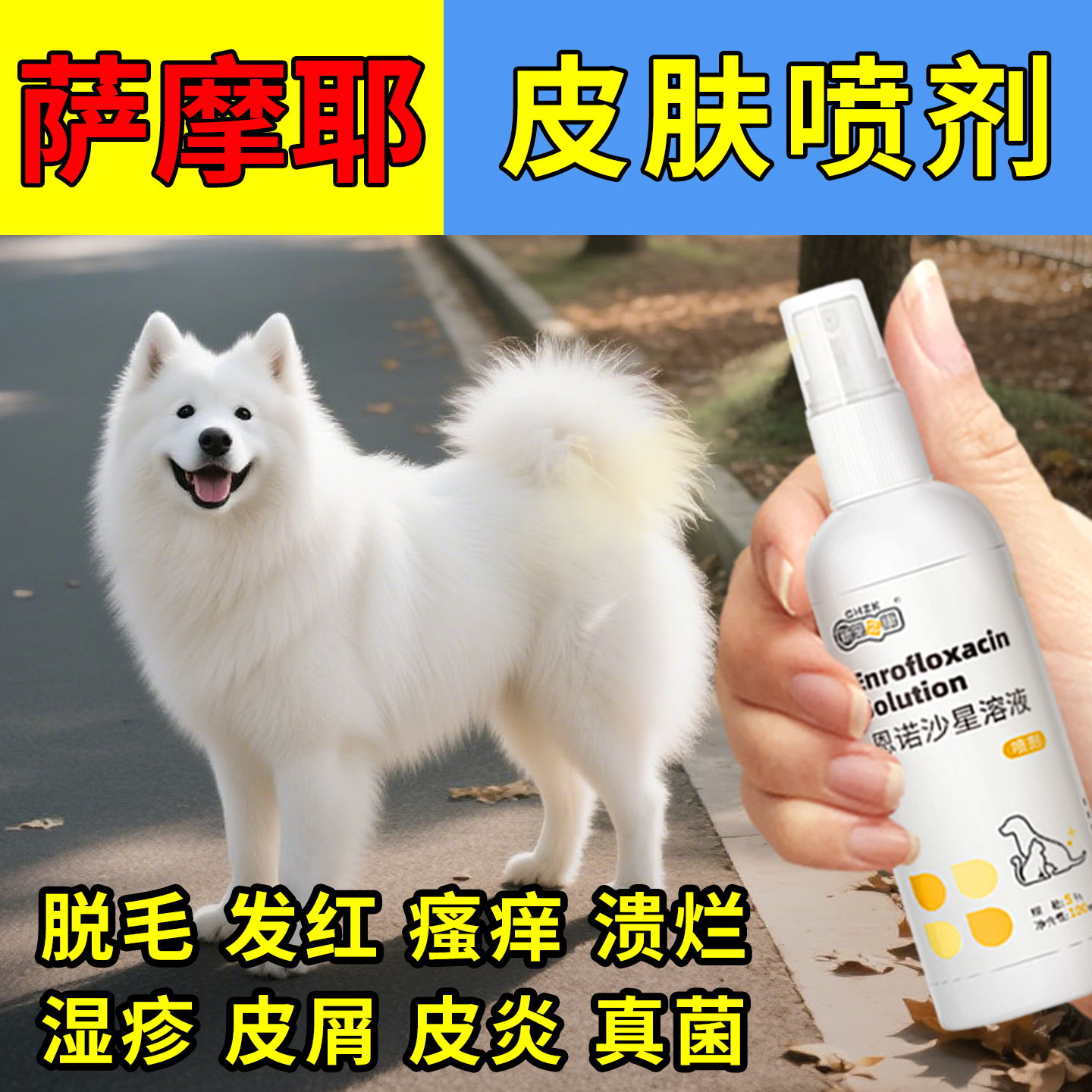 萨摩耶狗狗皮肤病喷剂真菌感染湿疹狗癣螨虫皮炎小狗得皮肤病喷雾