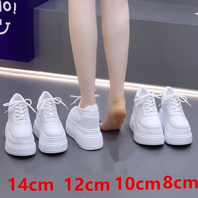14公分内增高女鞋隐形小个子秋季8真皮12厘米厚底百搭小白鞋10cm