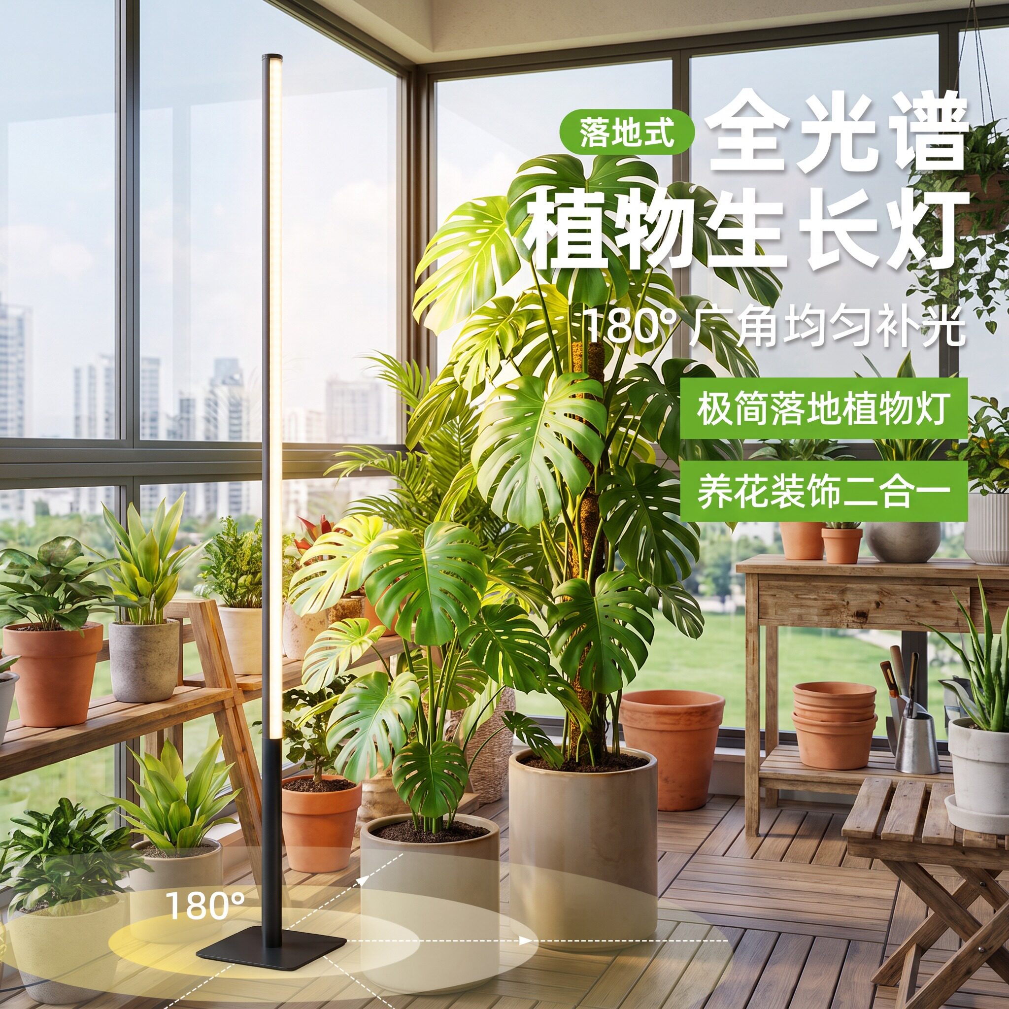 全光谱植物补光灯落地侧发光全光谱led室内阳台模拟太阳光生长灯图片