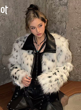 uhot/诱货黑白斑点仿毛环保皮草外套经典简约野性魅力 UWWW2W737M