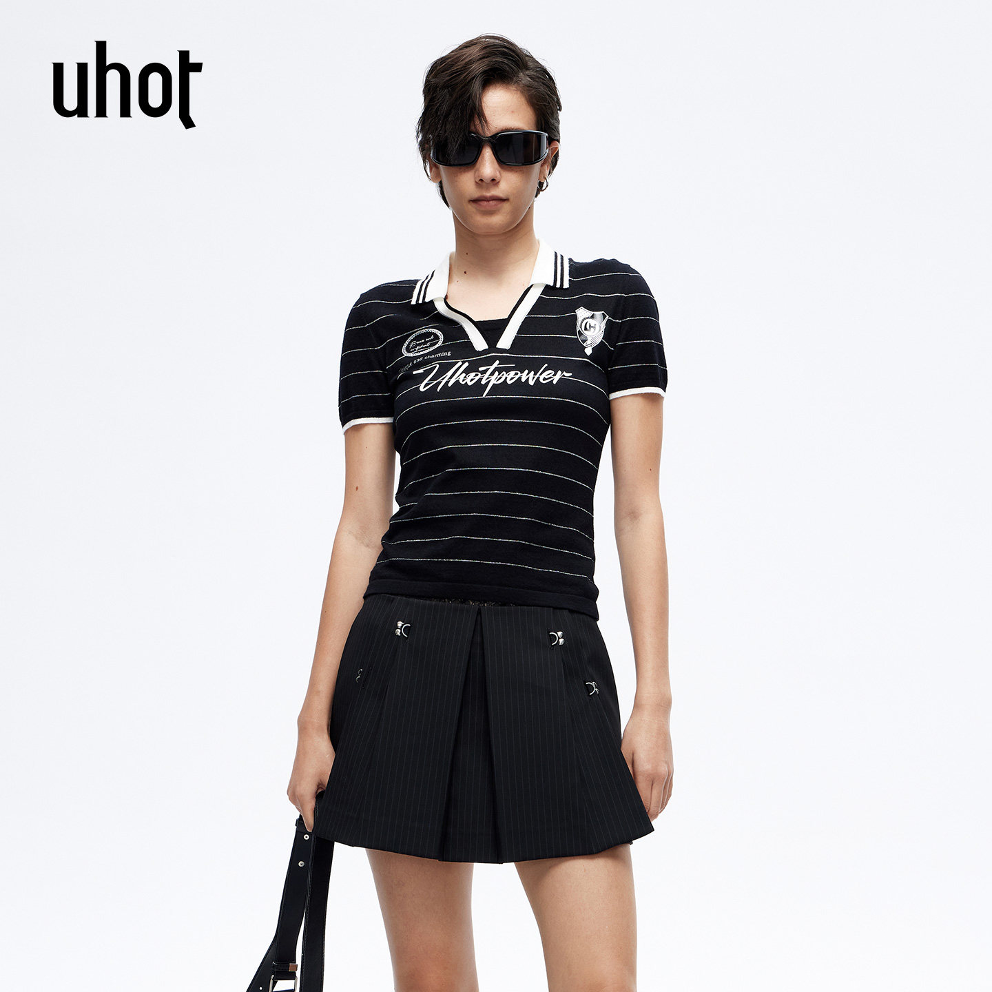 uhot/诱货26春黑白条纹针织衫经典短袖Polo衫运动休闲风UWLS1Z035,女装/女士精品,POLO衫,淘宝优惠券,粉丝福利购,淘宝优惠卷