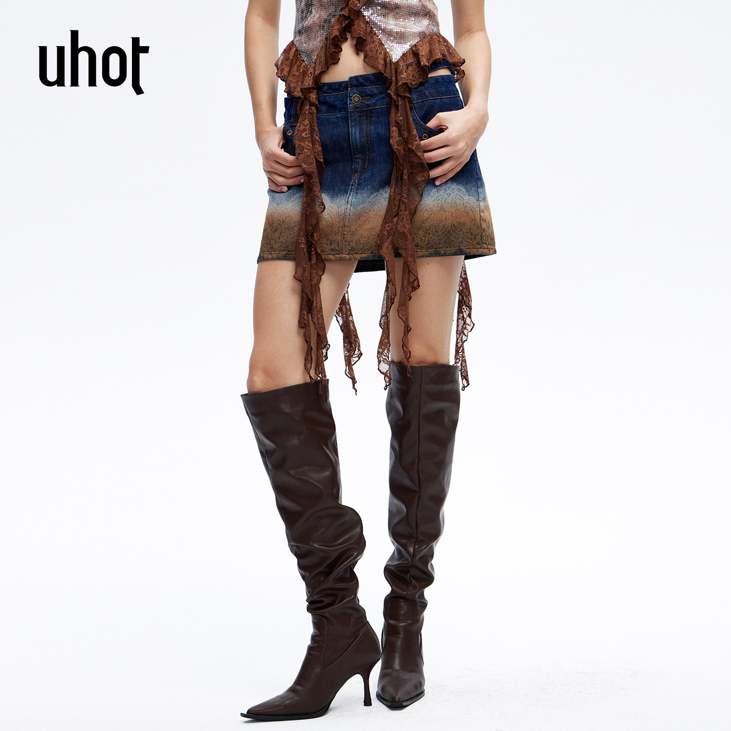 uhot/诱货26春蓝色渐变蕾丝印花牛仔短裙甜酷柔和工装风UWLS2Q092,女装/女士精品,半身裙,淘宝优惠券,粉丝福利购,淘宝优惠卷