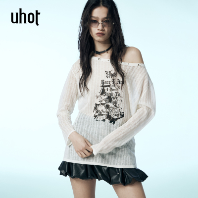 uhot/诱货白/黑色撞色针织衫