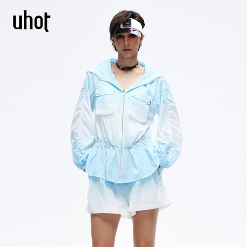 诱货夏季蓝白渐变防晒连帽轻薄服