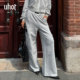 uhot UWWW1K704M 饰休闲随性 诱货灰色极简阔腿裤 女撞色腰头口袋装