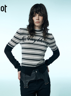 uhot/诱货黑白假两件条纹长袖羊毛衫修身短款廓形25新款UWWW2Z441