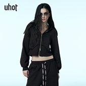 uhot 女休闲运动风防风保暖UWWW3Z328 连帽针织衫 诱货咖色短款 修身