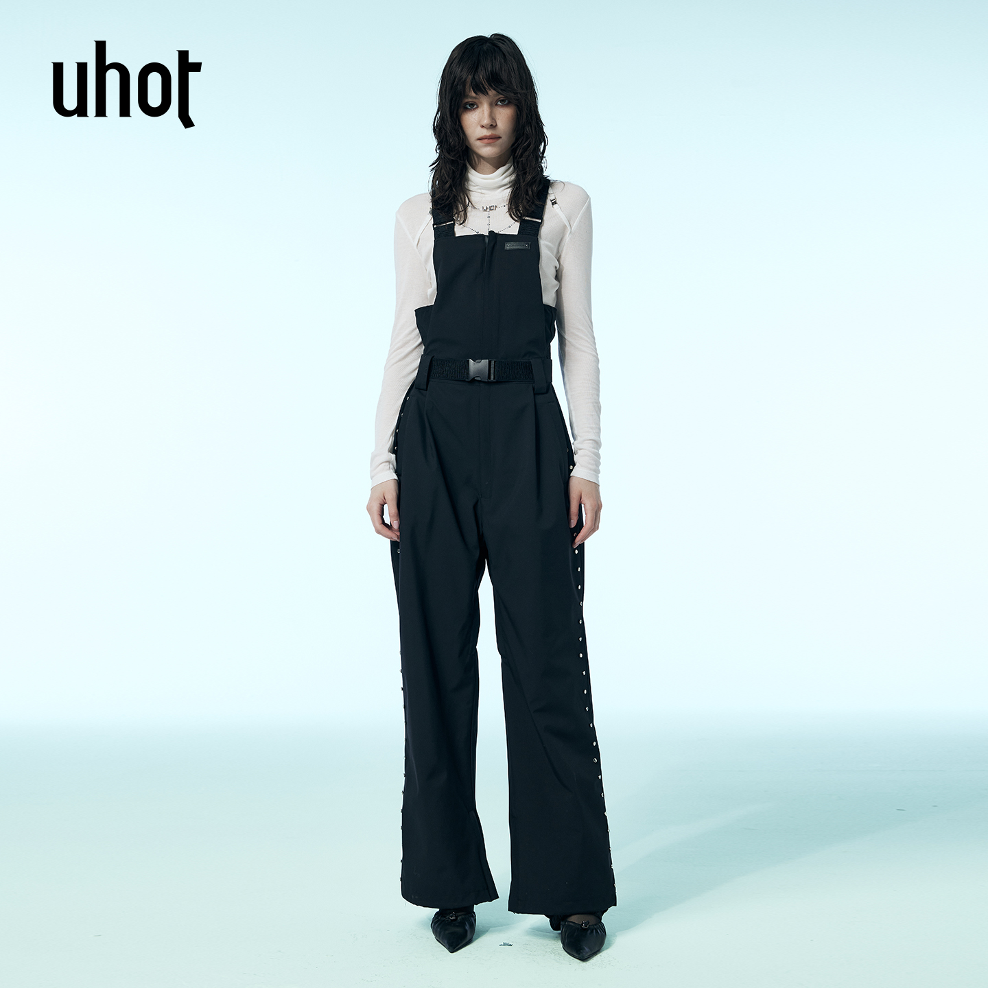 UHot/诱货黑色滑雪裤可调节背带