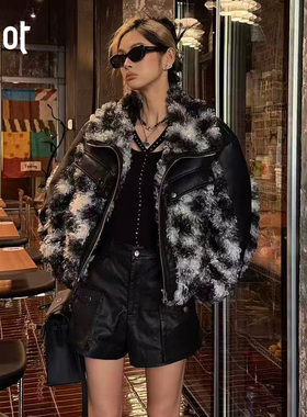 uhot/诱货黑白花色仿毛环保皮草外套轻盈毛绒保暖耐磨 UWWW2W731M
