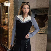 女收腰毛衣显瘦廓形叠穿 uhot 诱货灰黑色假两件针织衫 UWWW2Z741M