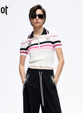 uhot/诱货26春新白/粉条纹修身廓形针织衫经典短款简约UWLS1Z017