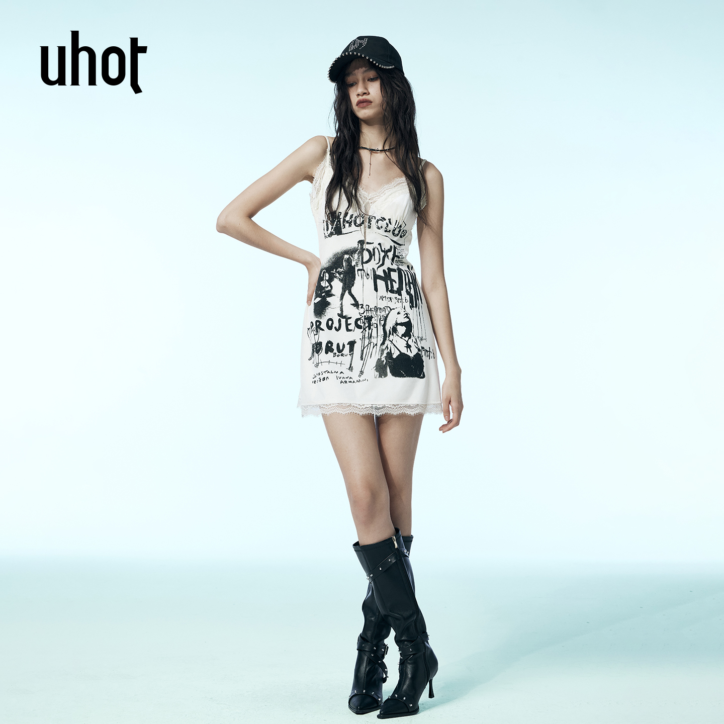 25新款蕾丝丝V领拼接黑白撞色