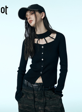 uhot/诱货绿/黑色修身镂空针织开衫羊毛高级保暖25新款UWWW3Z174