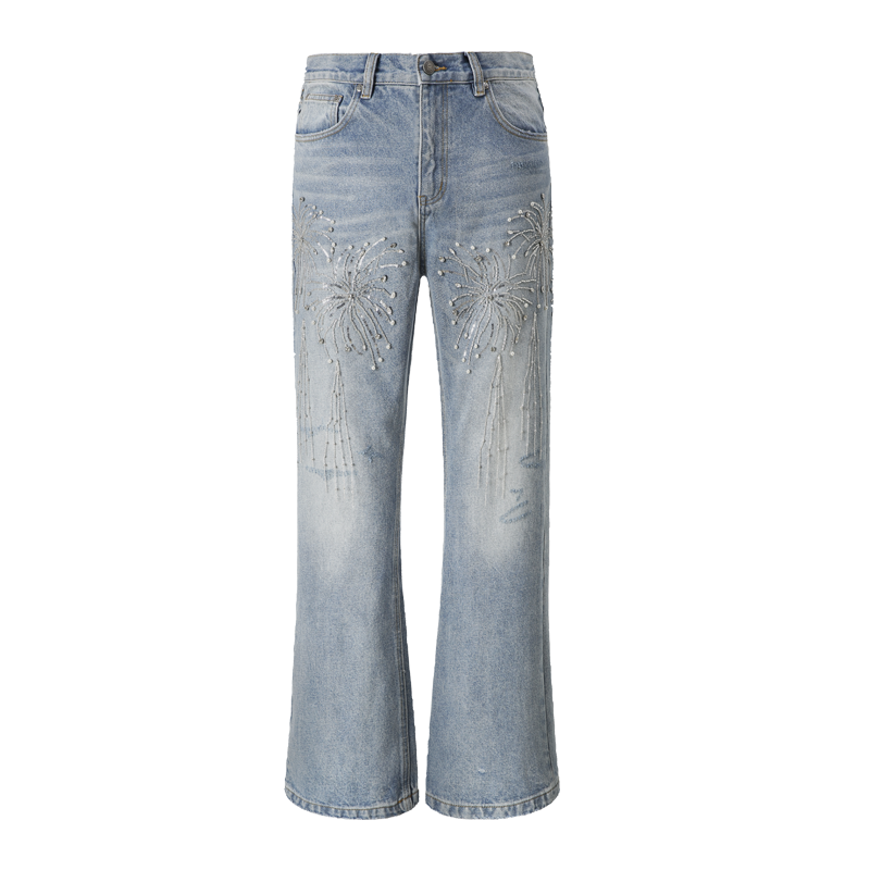 【明星同款】BORH烟花男女同款牛仔裤潮牌微喇男士裤子新款爆款