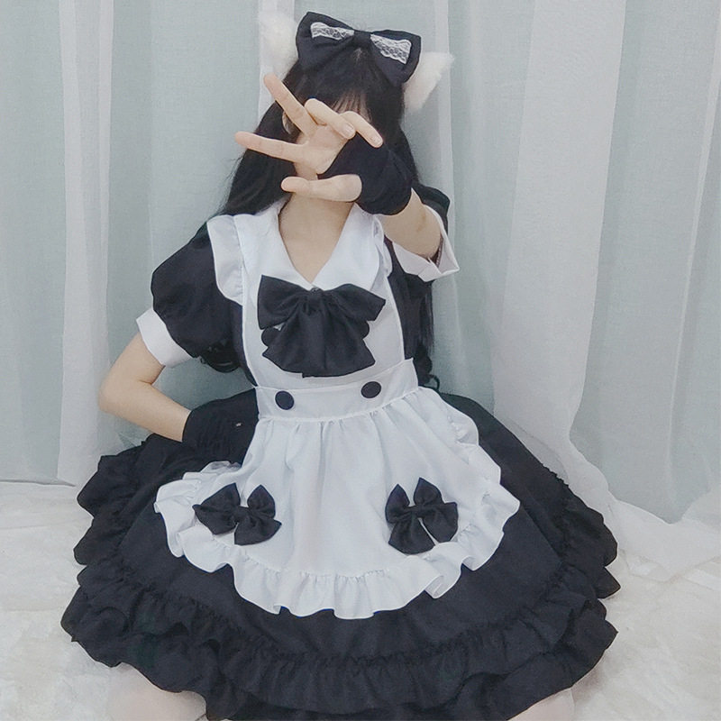 黑色洋装洛丽塔甜美女佣服可爱咖啡厅女仆装服务员侍女装
