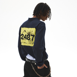 CRICLE CAGE环洞 贴布数字POLO衫翻领秋季街头宽松套头休闲长袖