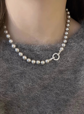 伊灿正圆亚麻灰秋冬毛衣链女