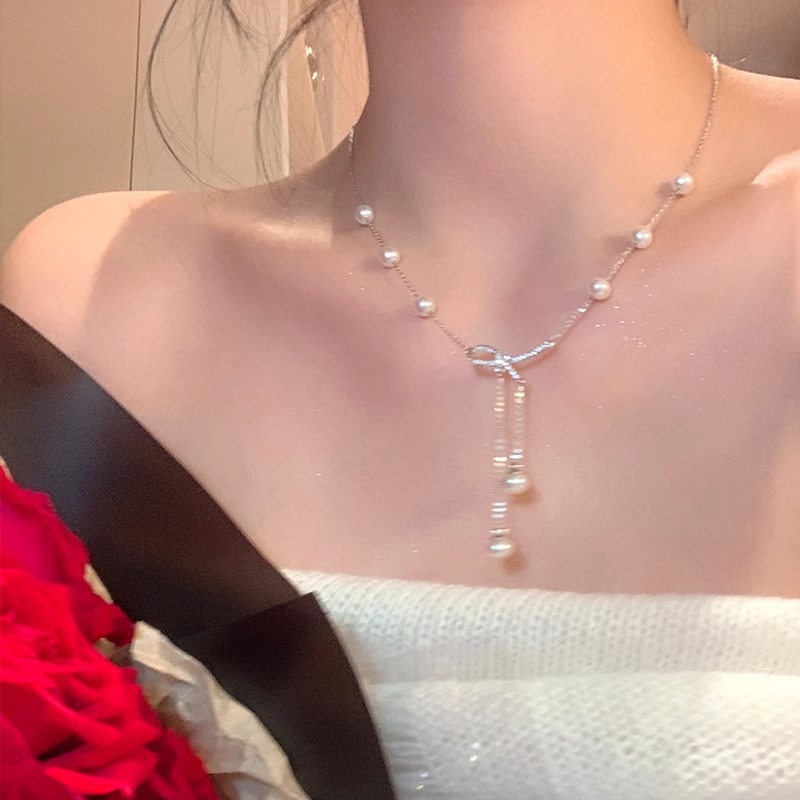 伊灿施家蝴蝶结珍珠项链女小众