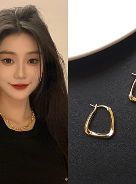 日韩网红金属耳环小众简约冷淡风耳圈纯银设计感高级复古纯银耳饰