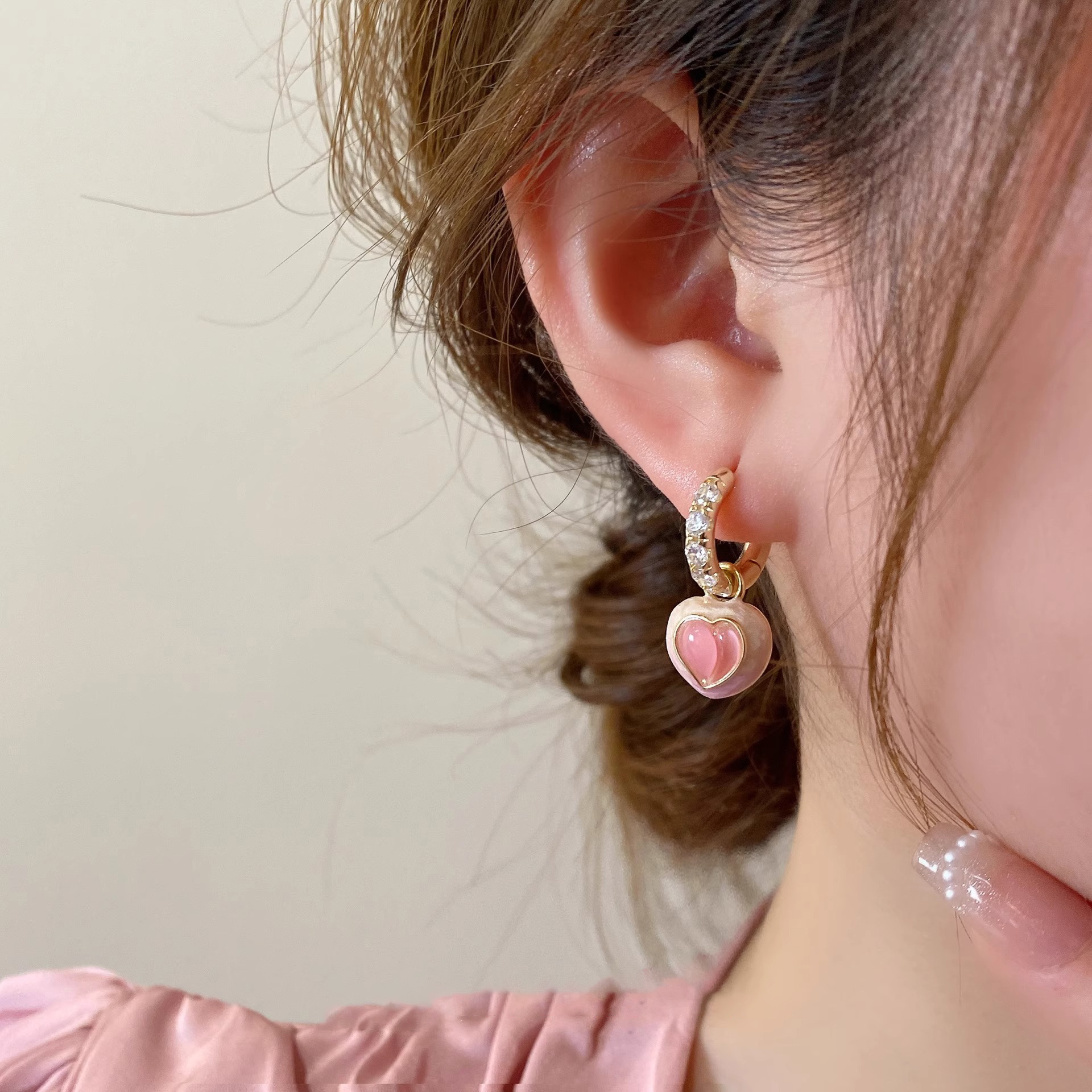 伊灿气质粉色桃子纯银耳环女