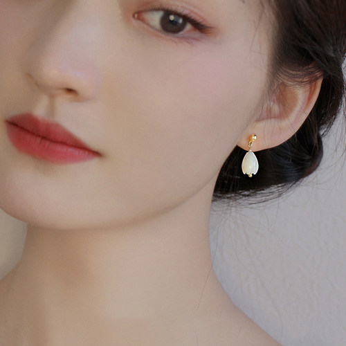伊灿S925银针白兰花耳环耳夹女