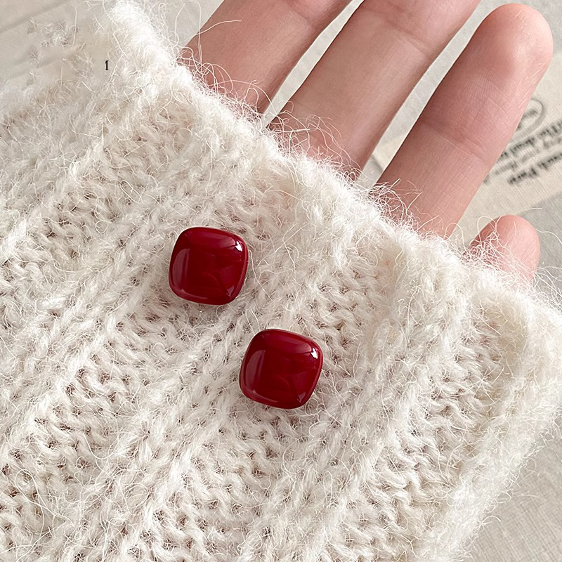 伊灿新年红色珍珠耳钉女纯银