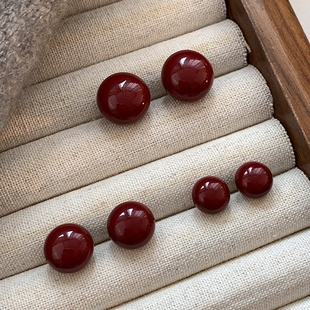 S999纯银针酒红色轻奢珍珠耳钉女2026新款爆款耳环气质高级感耳饰