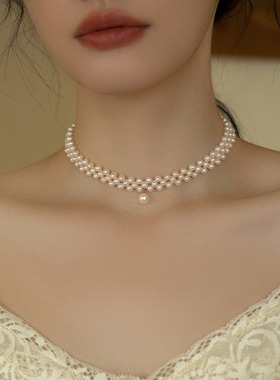 伊灿法式小珍珠choker项链女气质