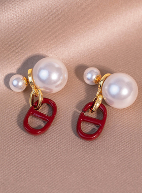 CD珍珠耳钉女纯银轻奢小众设计感气质耳坠2025款爆款百搭耳环耳饰