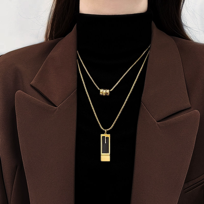 双层叠戴钛钢长款毛衣链女小众设计感高级项链气质网红名媛锁骨链