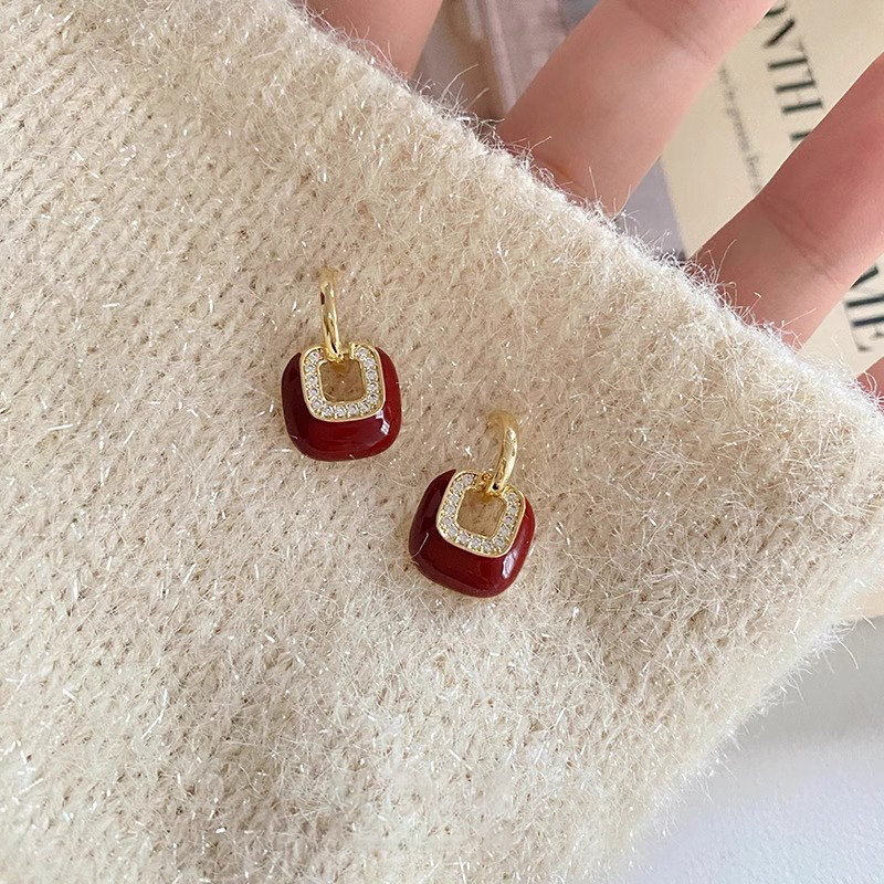 复古酒红色新年耳钉女小众高级感纯银耳环2025年新款爆款秋冬耳饰,饰品/流行首饰/时尚饰品新,耳钉,淘宝优惠券,粉丝福利购,淘宝优惠卷