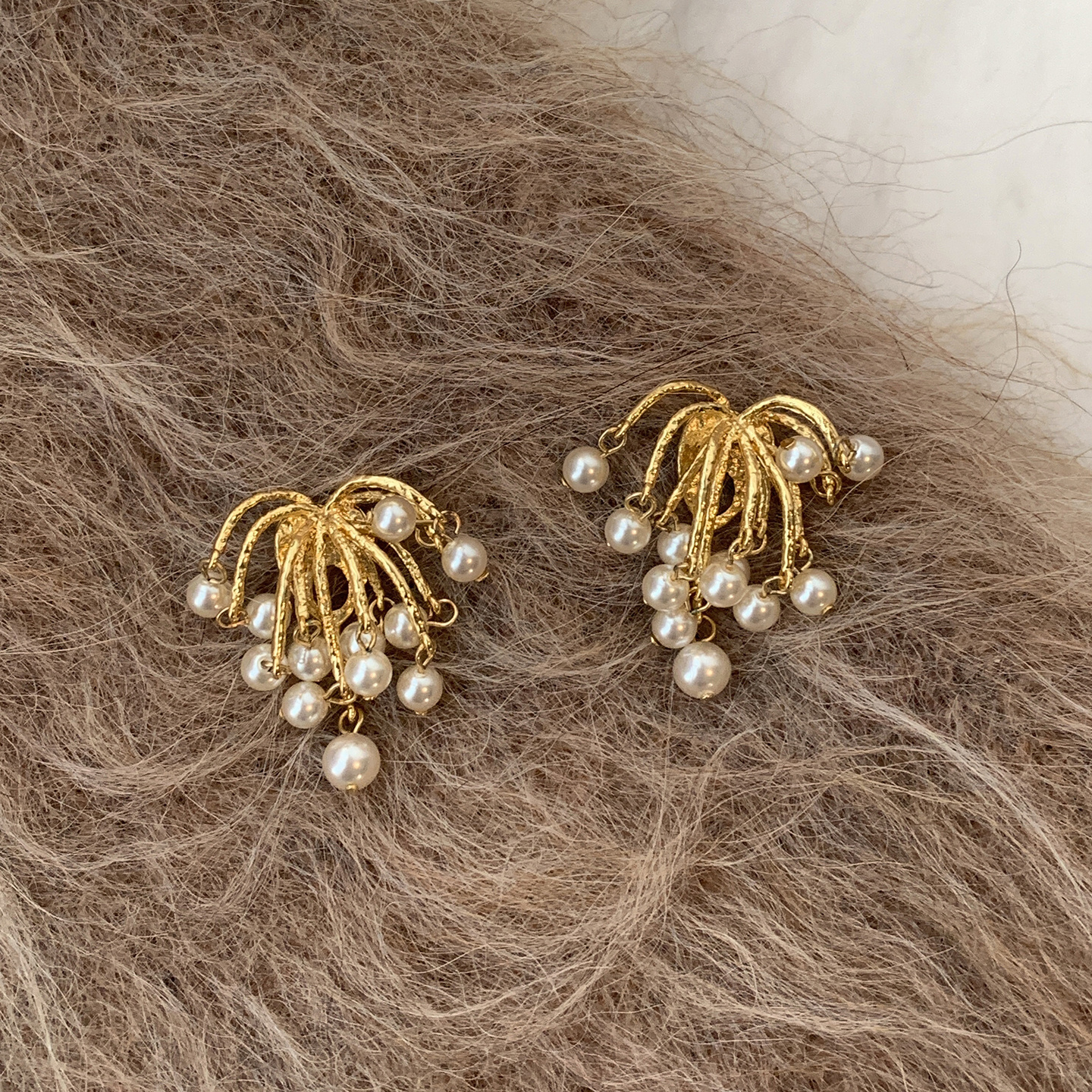 烟花珍珠流苏耳钉女纯银2025新款爆款百搭耳环小众设计感时尚耳饰