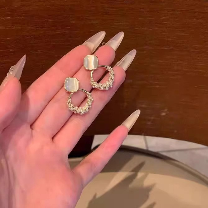 猫眼石菱形珍珠耳钉女纯银小众独特耳夹2025年新款高级无耳洞耳饰,饰品/流行首饰/时尚饰品新,耳钉,淘宝优惠券,粉丝福利购,淘宝优惠卷