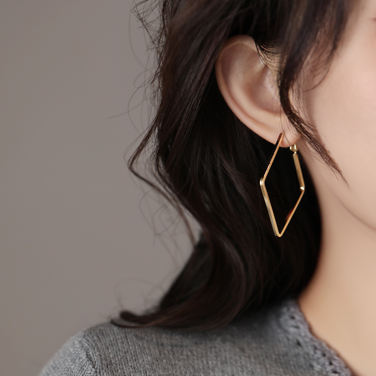 伊灿简约菱形小众耳环女