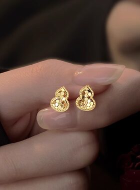伊灿S999纯银针金色葫芦耳钉女