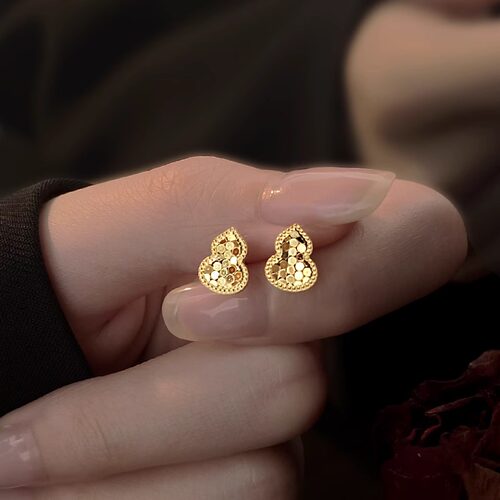 伊灿S999纯银针金色葫芦耳钉女