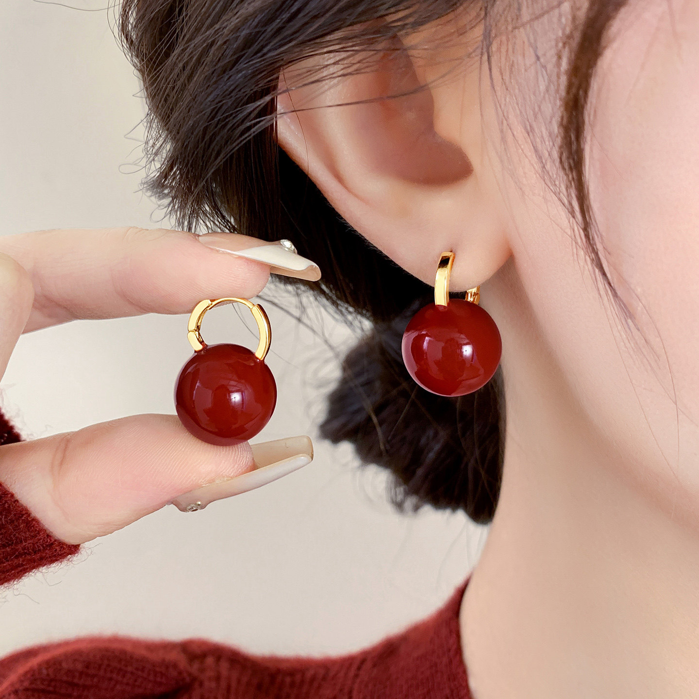安可拉红色珍珠耳环女2025新款爆款时尚耳钉通勤高级感纯银针耳饰,饰品/流行首饰/时尚饰品新,耳环,淘宝优惠券,粉丝福利购,淘宝优惠卷