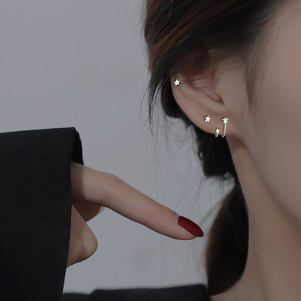 养耳洞S999纯银针星星耳钉2023年新款潮简约冷淡风耳环高级感耳饰