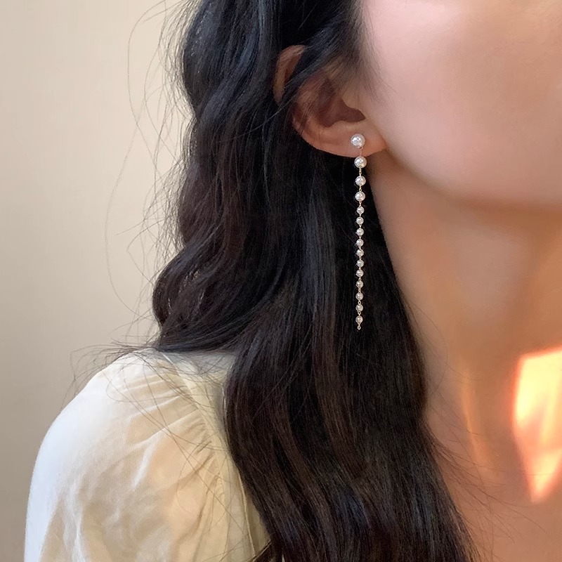 伊灿日韩女长款流苏珍珠耳钉