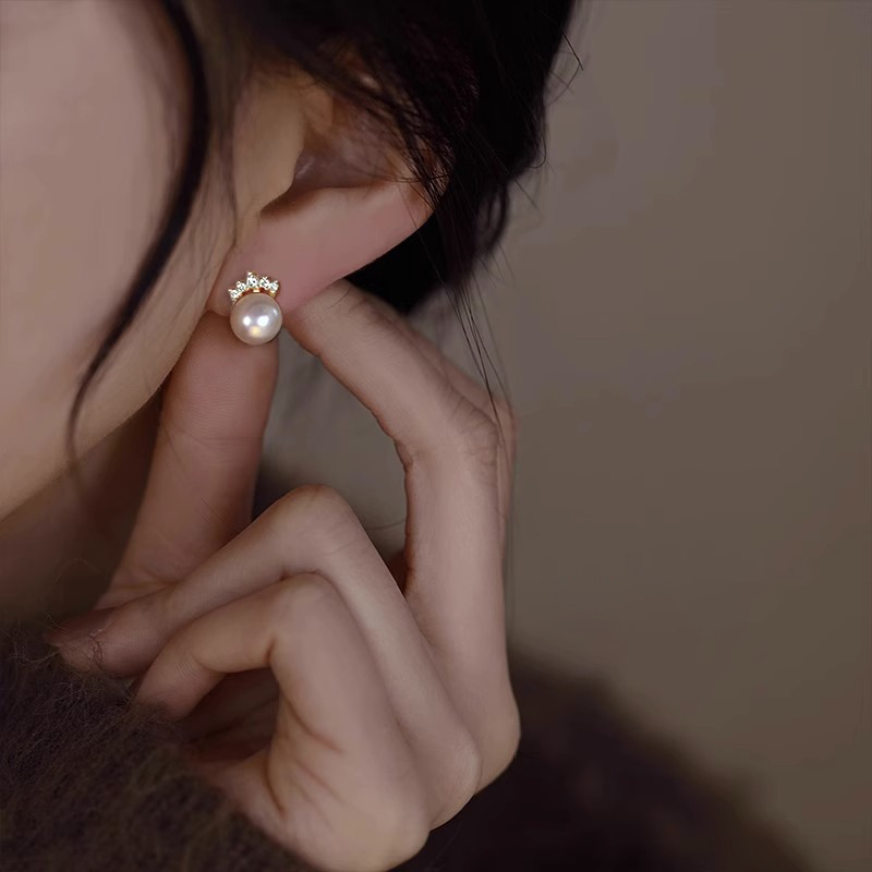伊灿小皇冠珍珠耳钉女纯银