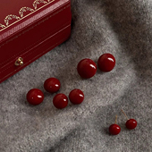 S999纯银针安可拉红色珍珠耳钉女2026新款 爆款 耳环高级感耳夹耳饰