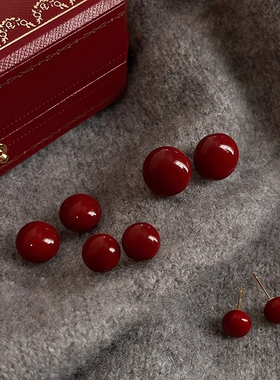 S999纯银针安可拉红色珍珠耳钉女2026新款爆款耳环高级感耳夹耳饰