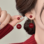 长款 复古耳饰耳钉 流苏新年红色珍珠耳坠高级感纯银耳环2025新款