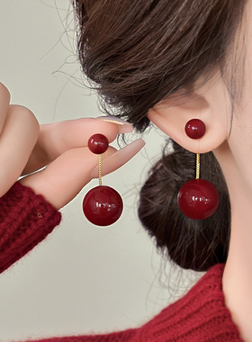 长款流苏新年红色珍珠耳坠高级感纯银耳环2025新款复古耳饰耳钉