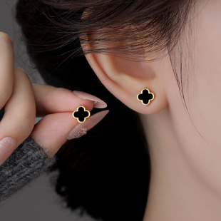 S999纯银针小巧精致幸运草耳钉女2025年新款养耳洞耳饰高级感耳环
