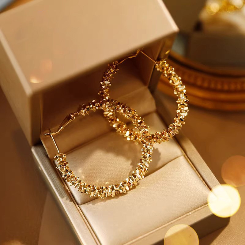 韩国夸张大圈圈碎银耳圈女纯银高级感耳环2025年新款爆款气质耳饰