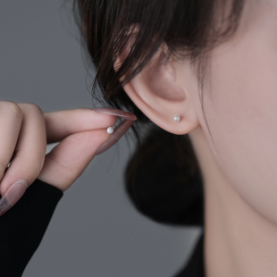 S999通体纯银磨砂耳钉睡觉免摘养耳洞耳环2025新款爆款高级耳饰女