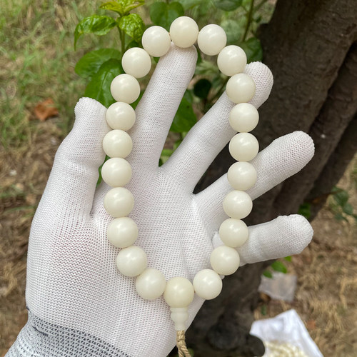 天然白玉菩提根圆珠手串手持大尺寸菩提佛珠文玩男女手链三通流苏